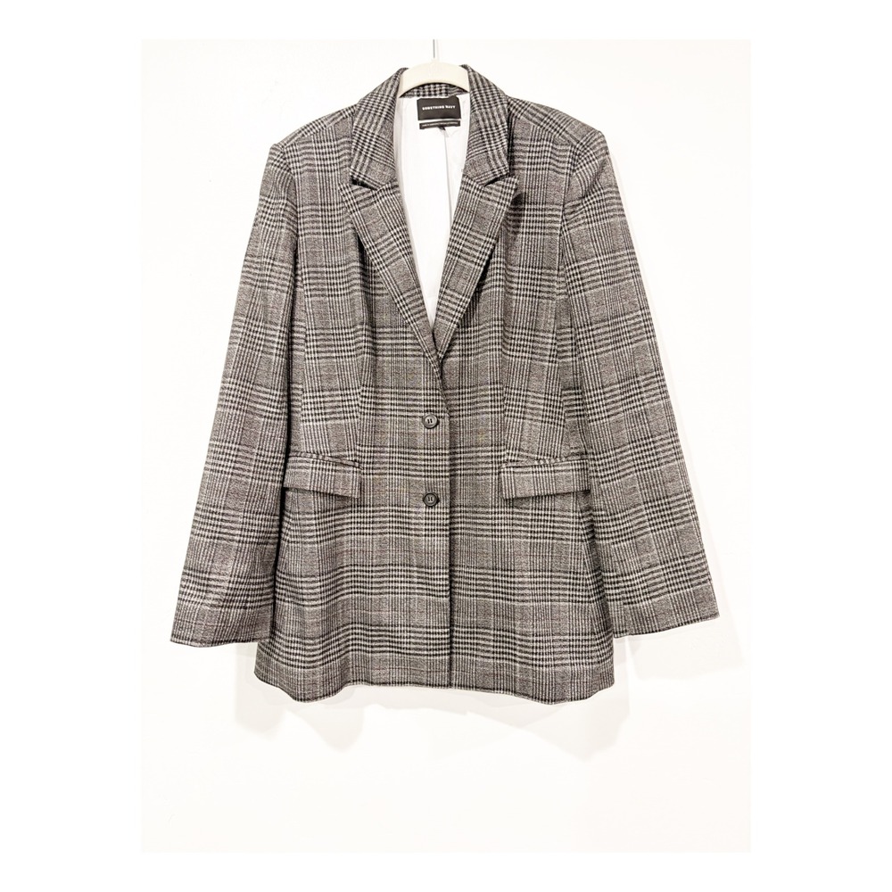 Something‎ Navy Womens Gray Plaid Oversized Blazer Jacket Glen Check Size Medium
